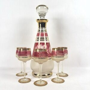 Vintage Bohemian Czech glass  7 piece decanter set